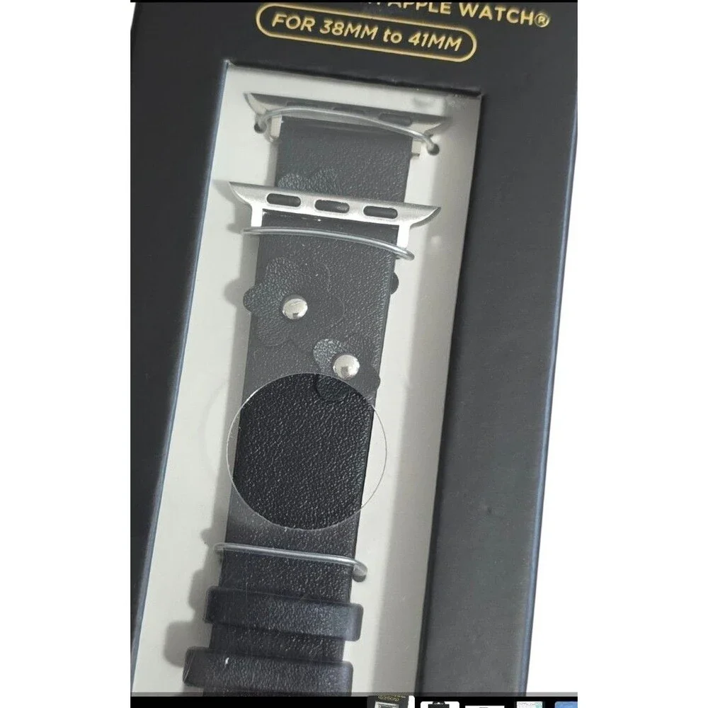 NEW Apple Watch Band Black Faux Leather w/ Flowers 38mm-41mm